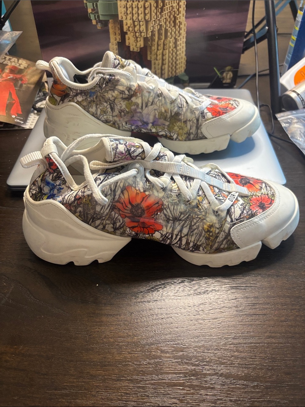 Dior White Floral Print Chunky Sneakers with Red & Purple Accents